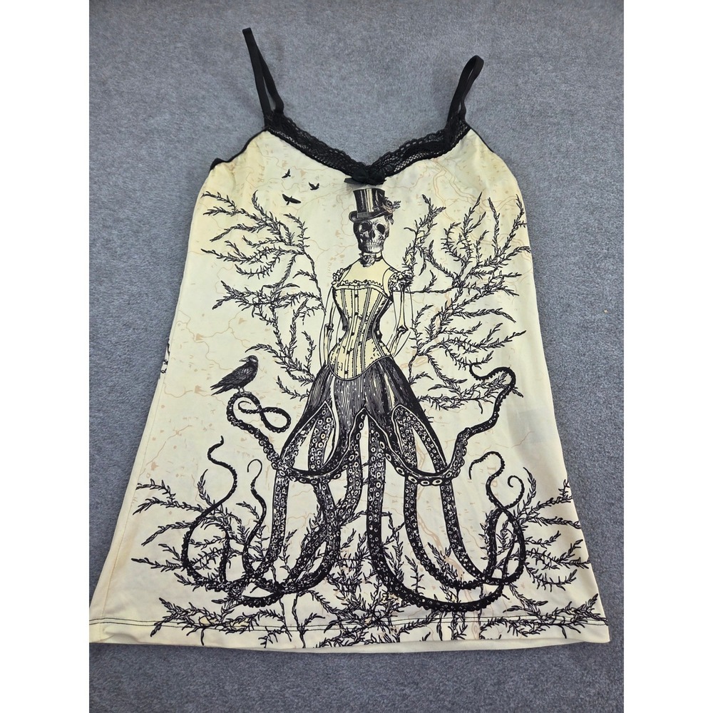 Jawbreaker Womens Octopus Skeleton Graphic Cami Top Small Cream Gothic Alt